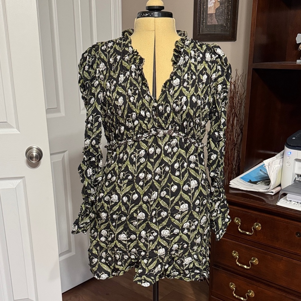 Floral Black and Green Dress